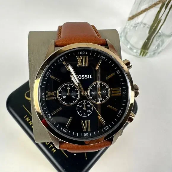 NWT Fossil Flynn Chronograph Brown Leather Men's Watch BQ2261 - Picture 2 of 12